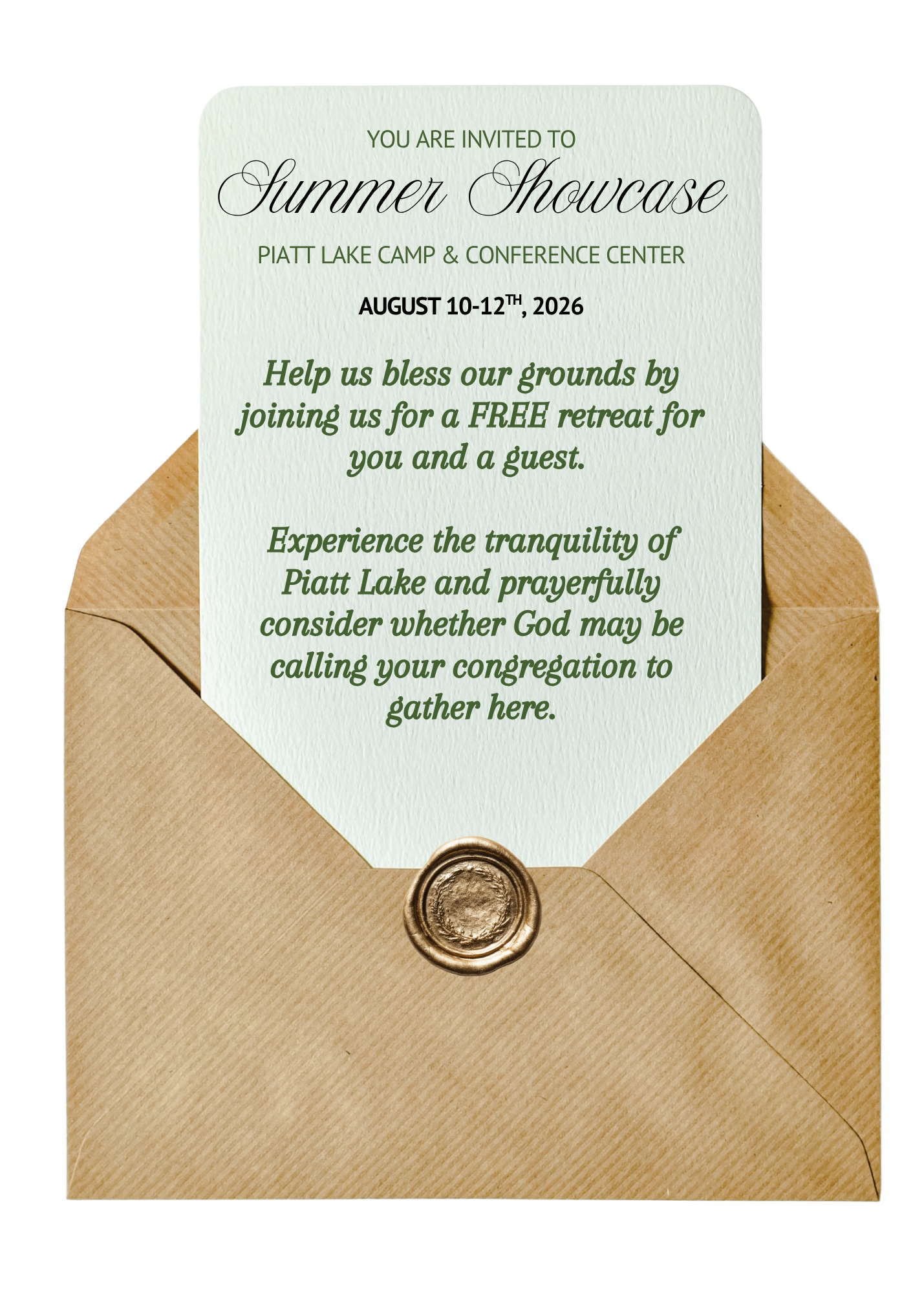 open envelope with invitation to summer showcase visible